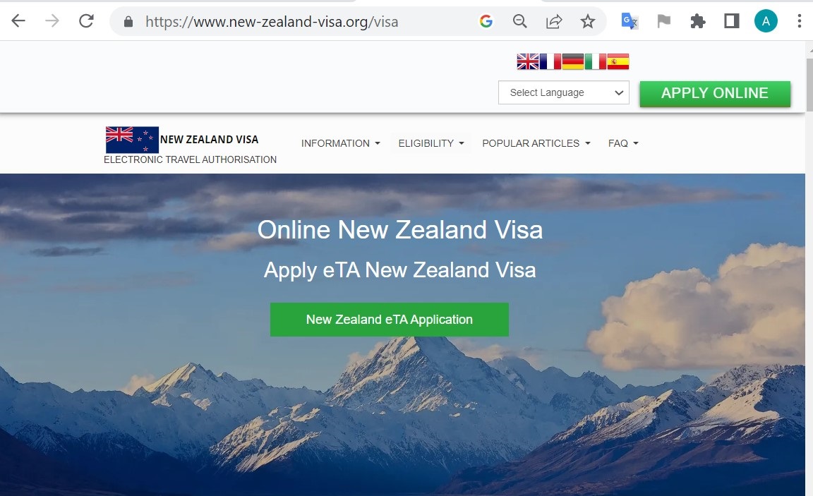 NEW ZEALAND  Official Government Immigration Visa Application Online - FOR SPANISH CITIZENS  - Sol•licitud de visat oficial del govern de Nova Zelanda - NZETA