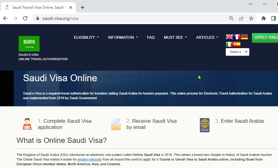 SAUDI  Official Government Immigration Visa Application Online FOR EUROPEAN AND SPANISH CITIZENS - Centro de inmigración de solicitude de visado de Arabia Saudita